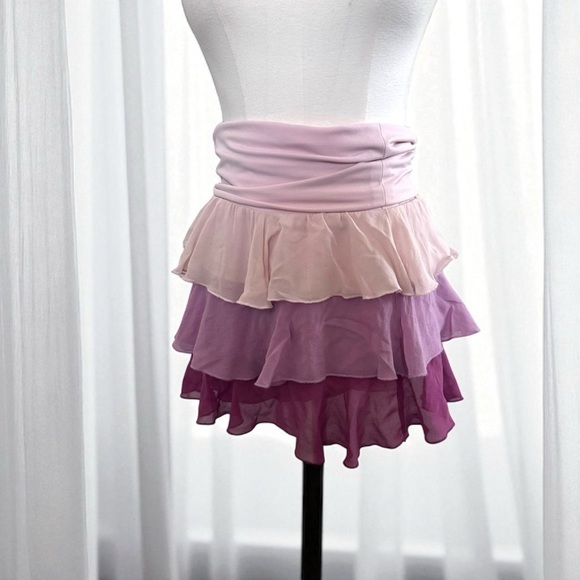 Vintage Bebe Fairycore Layered Mini Skirt – Ombre Pink Ruffle XS - Picture 1 of 4